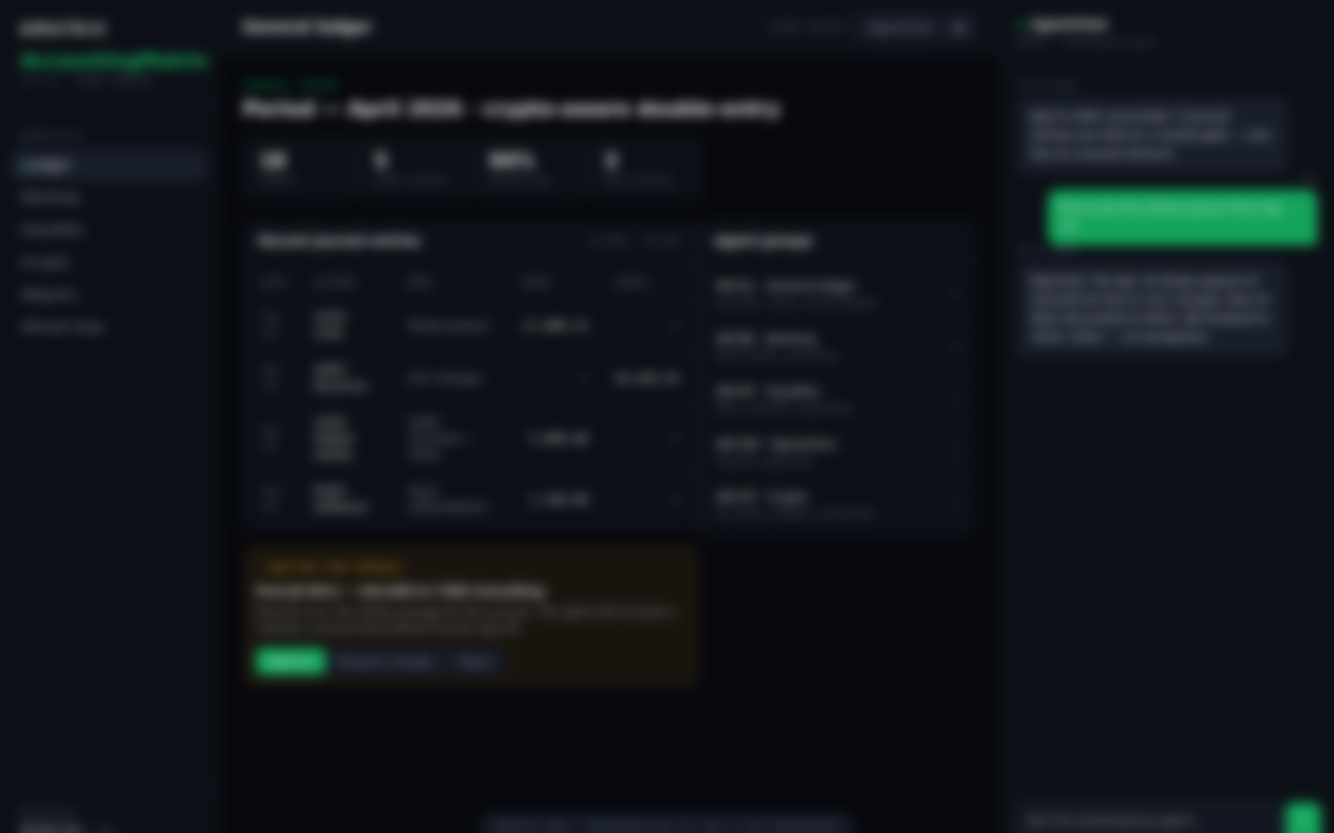 The AccountingMatrix interface — workspace, AgentChat, and supervision gates. Representative UI.