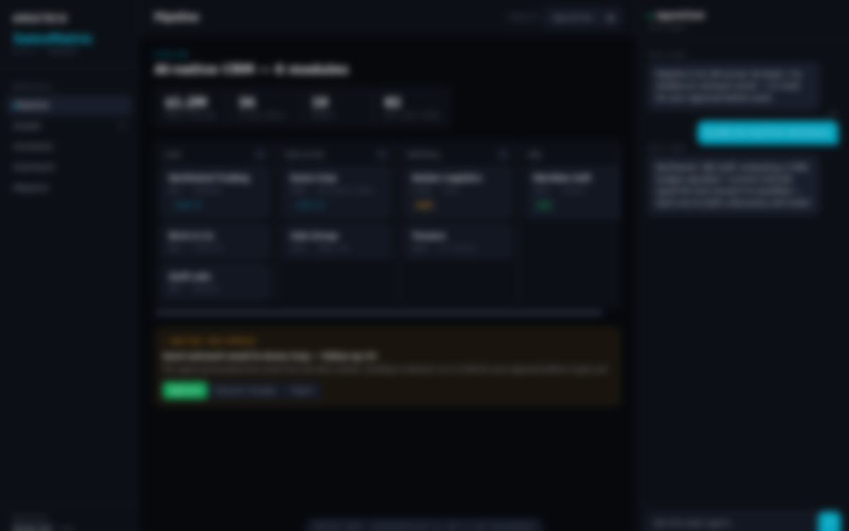 The SalesMatrix interface — workspace, AgentChat, and supervision gates. Representative UI.
