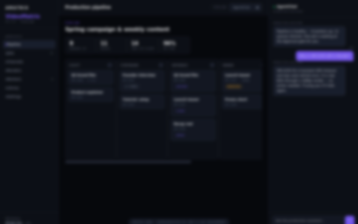 The VideoMatrix interface — workspace, AgentChat, and supervision gates. Representative UI.
